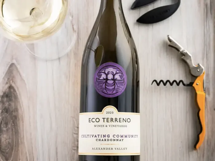 bottle of eco terreno cultivating community chardonnay