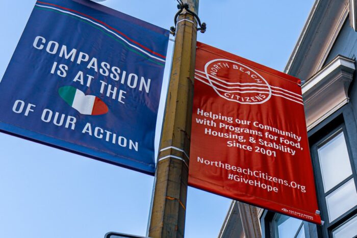 Eco Terreno supports the efforts to help the housing crisis in San Francisco. The red flag is for the North Beach Citizens organization.