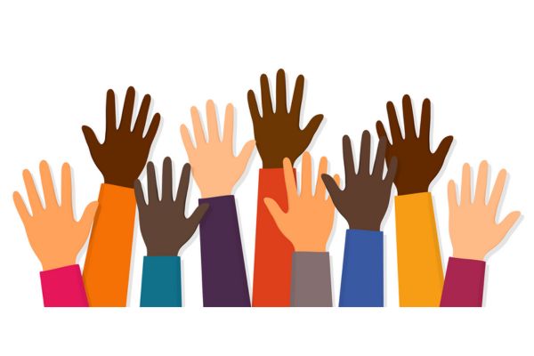 Graphic of hands in the area to represent Social Justice. We support all efforts to bring social justice to the community