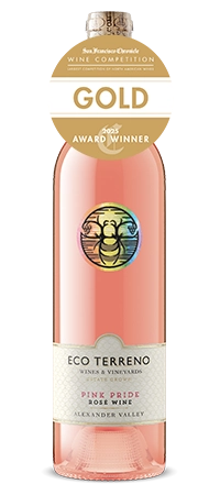eco terreno pink pride rose wine with gold award