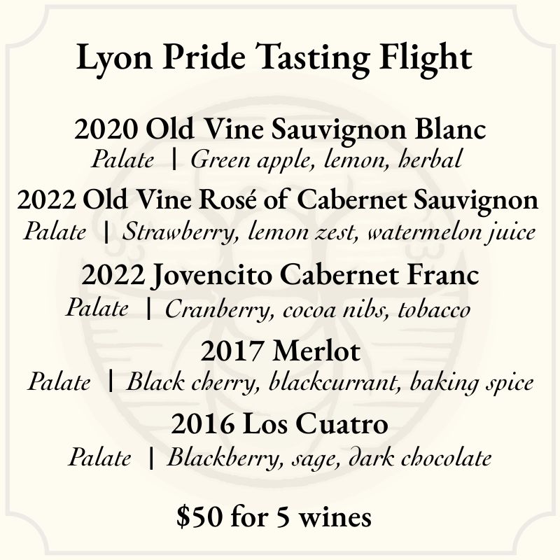 lyon pride tasting flight at the eco terreno tasting room
