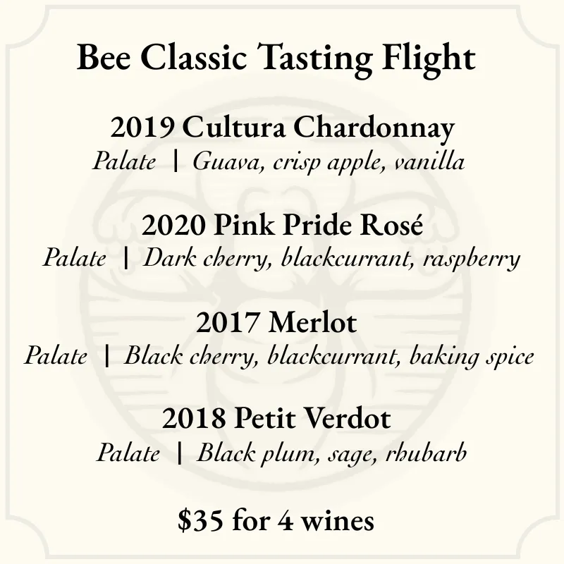 bee classic tasting flight menu at the eco terreno tasting room
